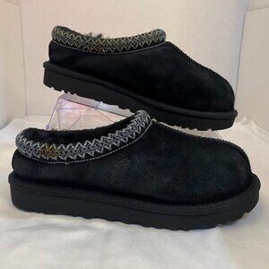 UGG Tasman Suede Shearling Lined Slip-On Slippers Black Cozy Braid Trim Women 7